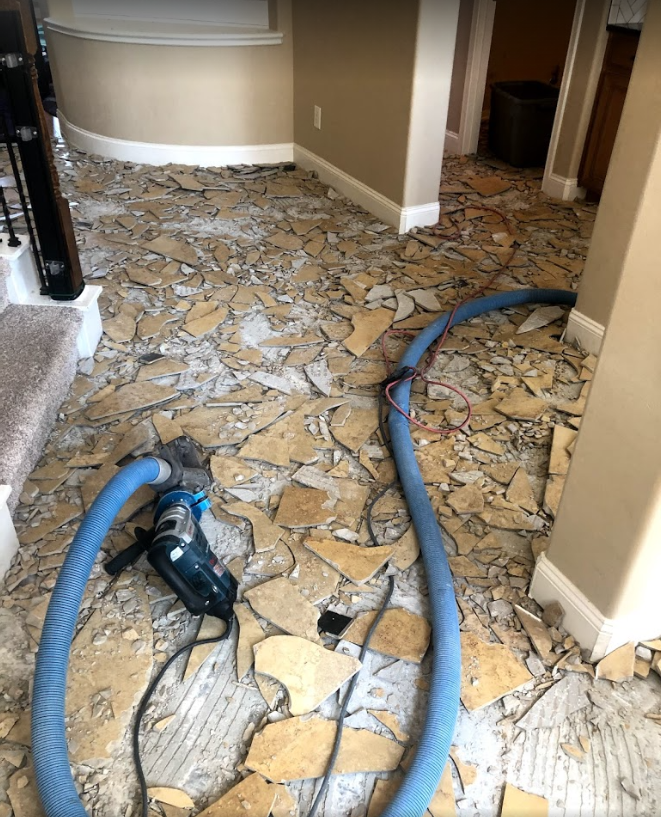 house with tile floor removed